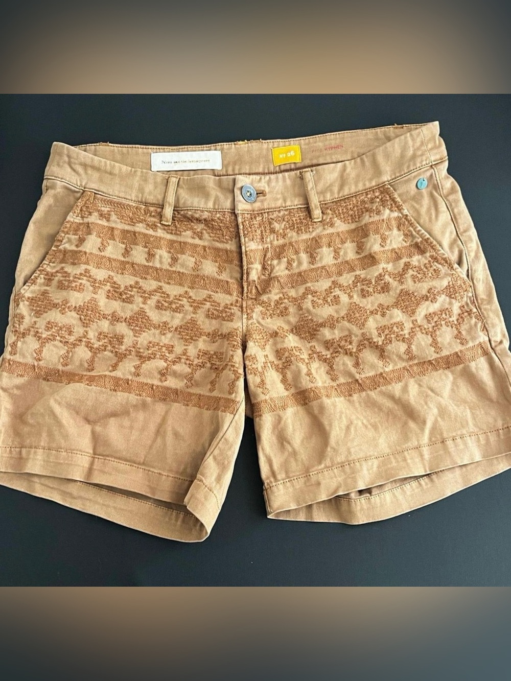 Pilcro Tan Embroidered Cotton Jean Shorts